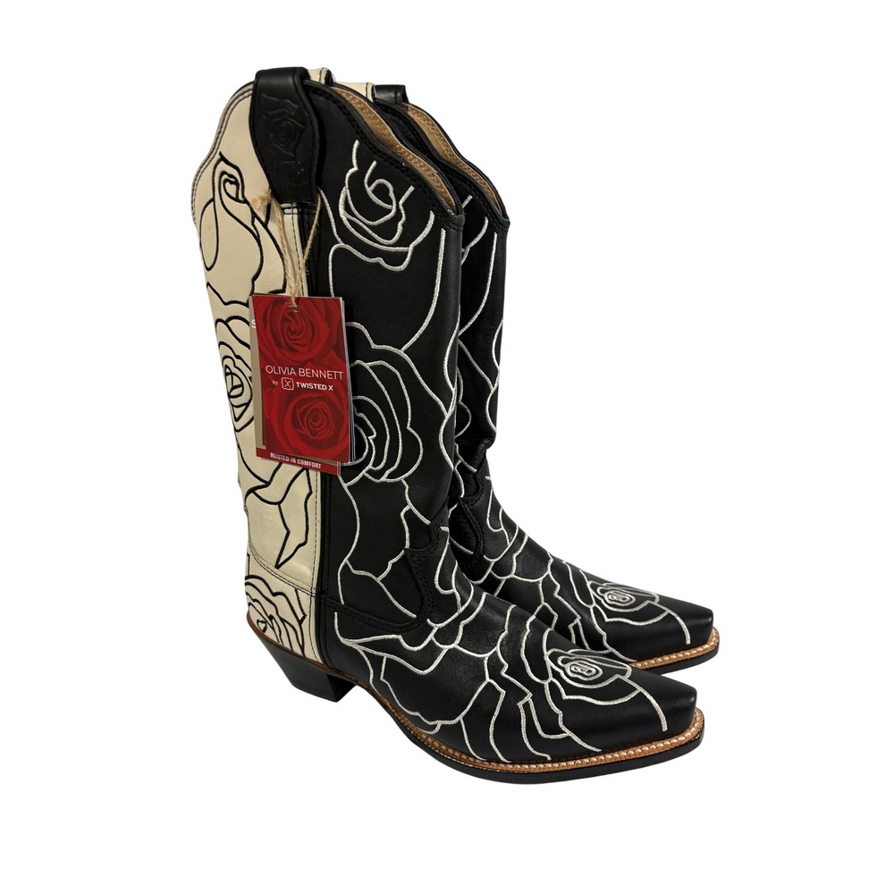 Olivia Bennett Twisted X Women Black Cream Rose Floral Western Boots WSO0026 8 B